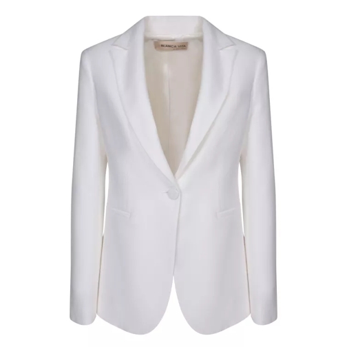 Blanca Vita Single-Breasted Twill Viscose Blazer Jacket White 