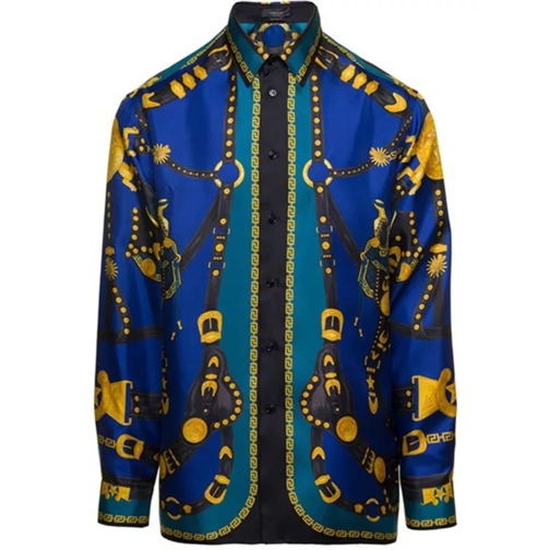 Versace Blue Shirt With 'Harness' Detail And 'Medusa' Prin Blue 