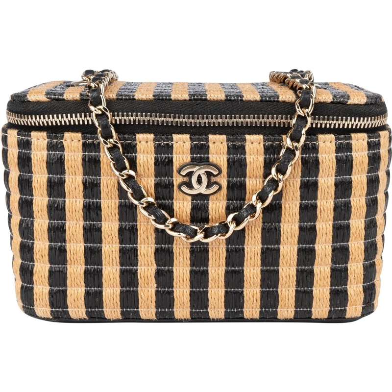 Chanel Tote Chanel Woven Raffia CC Vanity Case Crossbody Bag schwarz