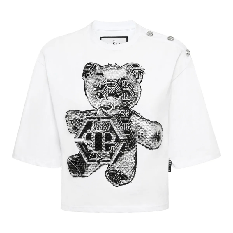 Philipp Plein T-Shirt T-Shirt Rundhalsausschnitt Teddy weiss