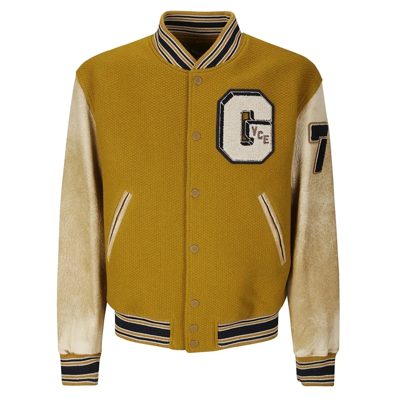 Golden Goose Blouson aviateur Journey Knitted Ribs Leather Slevess Bomber Yellow