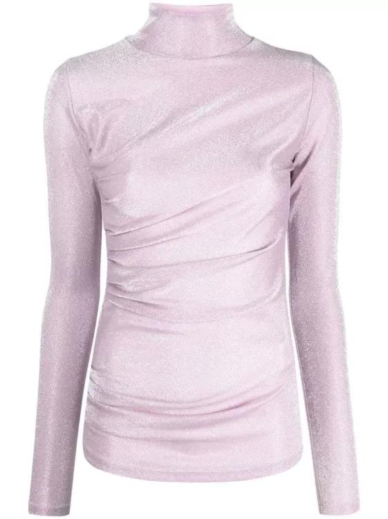 MSGM - Glittery Gathered High-Neck T-Shirt - Größe 40 - pink