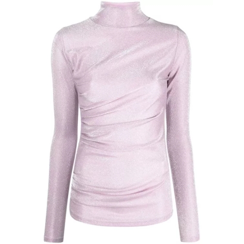 MSGM  Glittery Gathered High-Neck T-Shirt Pink