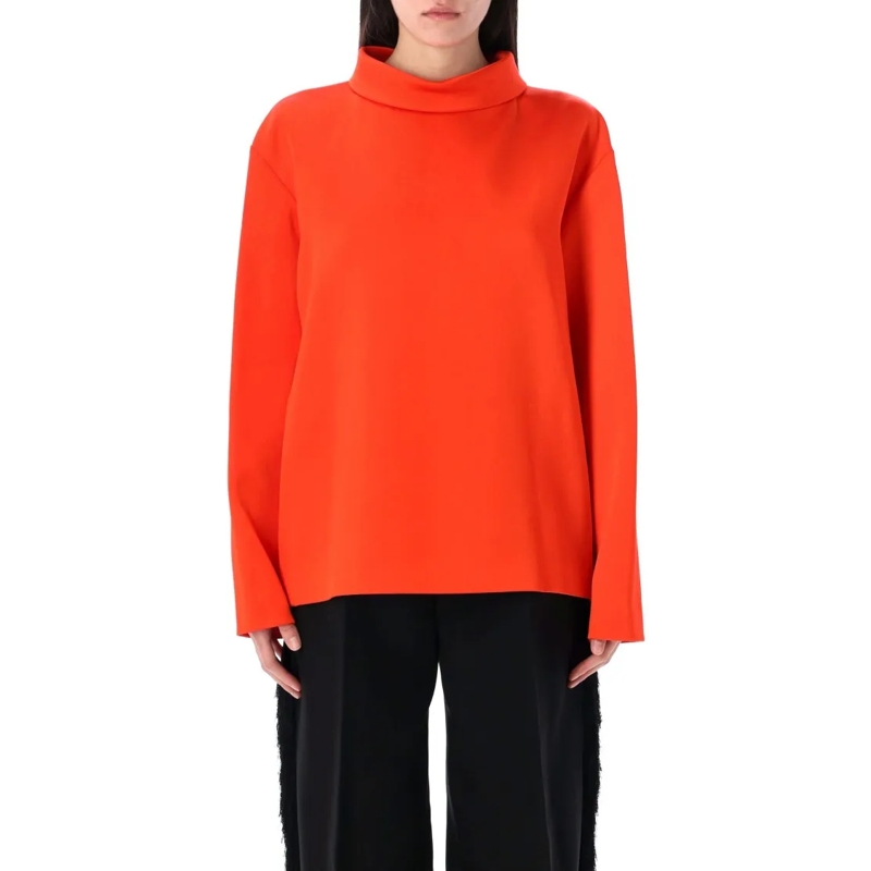 CARVEN Blouse High Collar Double Satin Blouse Red