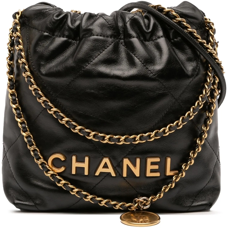 Chanel Schultertasche Mini Shiny Calfskin 22 Handbag schwarz