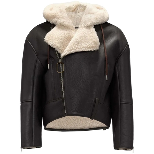 J.W.Anderson Brown Shearling-Trim Biker Jacket Brown Lederjacken