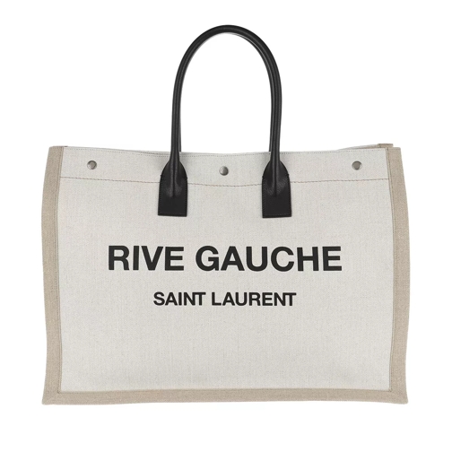 Saint Laurent Rive Gauche Tote Bag Linen Leather White/Black Draagtas