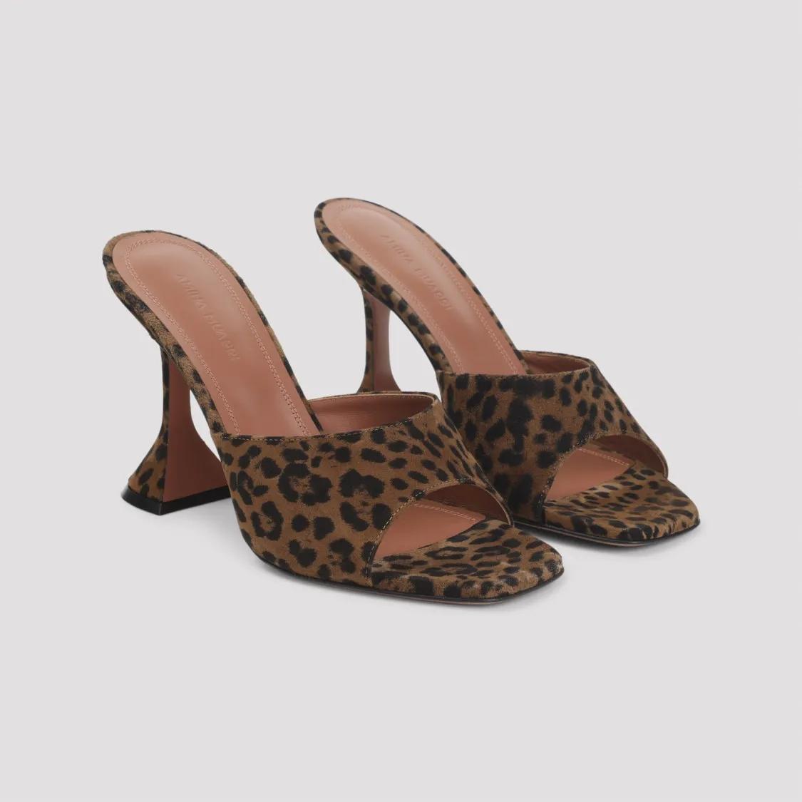 Thumbnail - Amina Muaddi Slipper & Pantoletten - Leopard Print Suede High-Heeled Mules - Gr. 36 (EU) - in Schwarz - für Damen