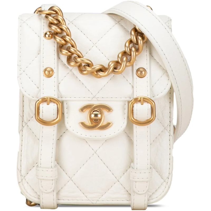Chanel Schultertasche Mini Aged Calfskin City School Flap weiß