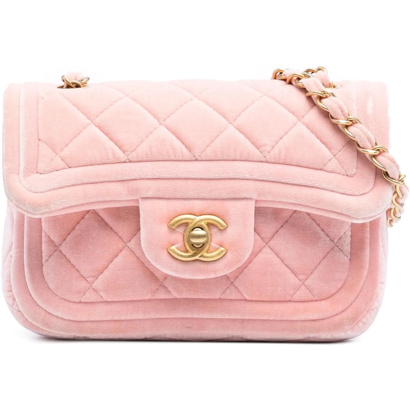 Chanel Sac à bandoulière Mini Quilted Velvet Double Frame Flap rose