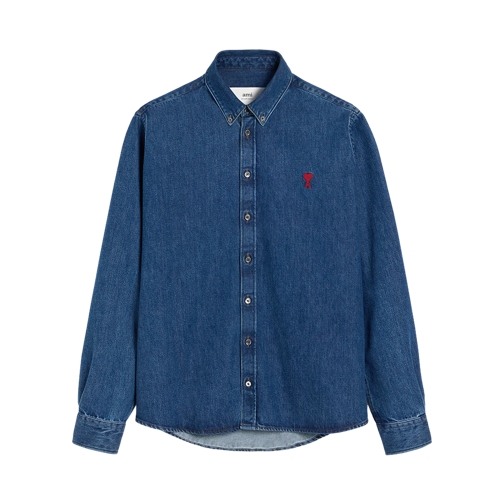 AMI Paris Button-down-Hemd mit Logo 480 USED BLUE Shirts