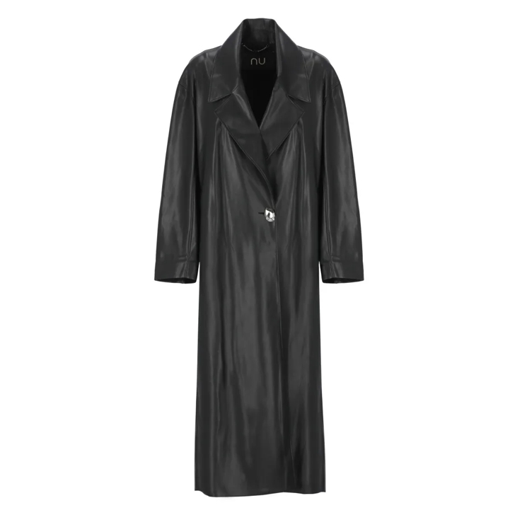 Nu Black Nu Synthetic Leather Raincoat For Woman Black Ubergangsmantel