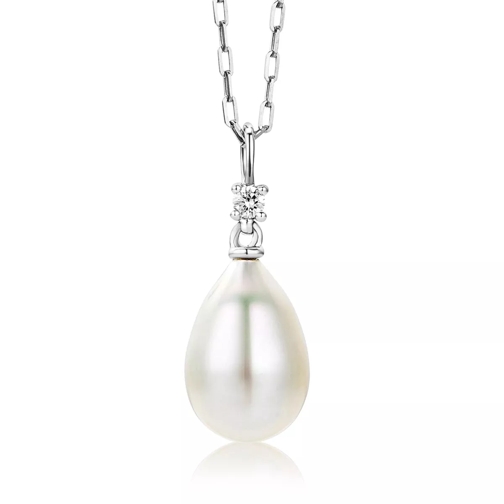 DIAMADA 0.03ct Diamond Freshwater Pearls Necklace  18KT White Gold Mittellange Halskette