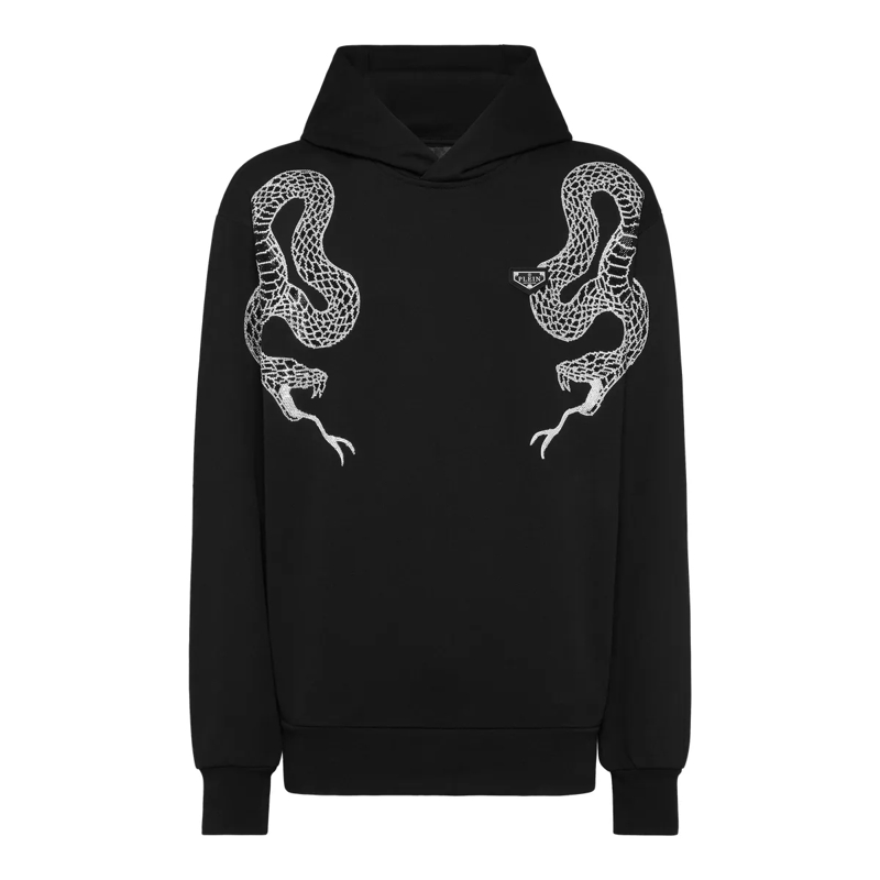Philipp Plein Top Kapuzen-Sweatshirt Snake Mit Schmucksteinen schwarz