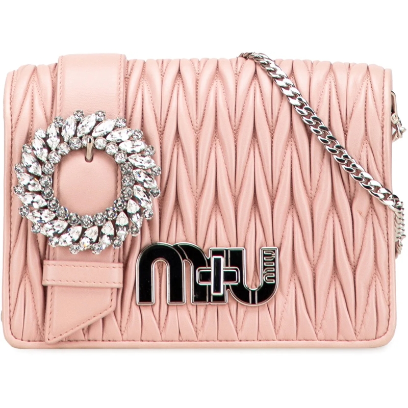 Miu Miu Sac à bandoulière Matelasse Nappa Crystal Chain Buckle Crossbody rose