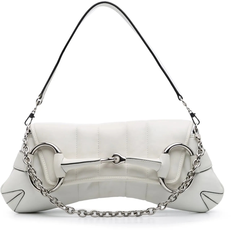 Gucci Sac à bandoulière Small Leather Horsebit Chain Satchel weiß