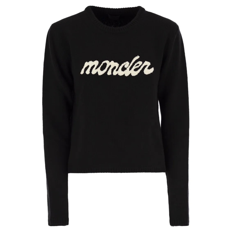 Moncler Pullover Logo Wool And Cashmere Jumper Black