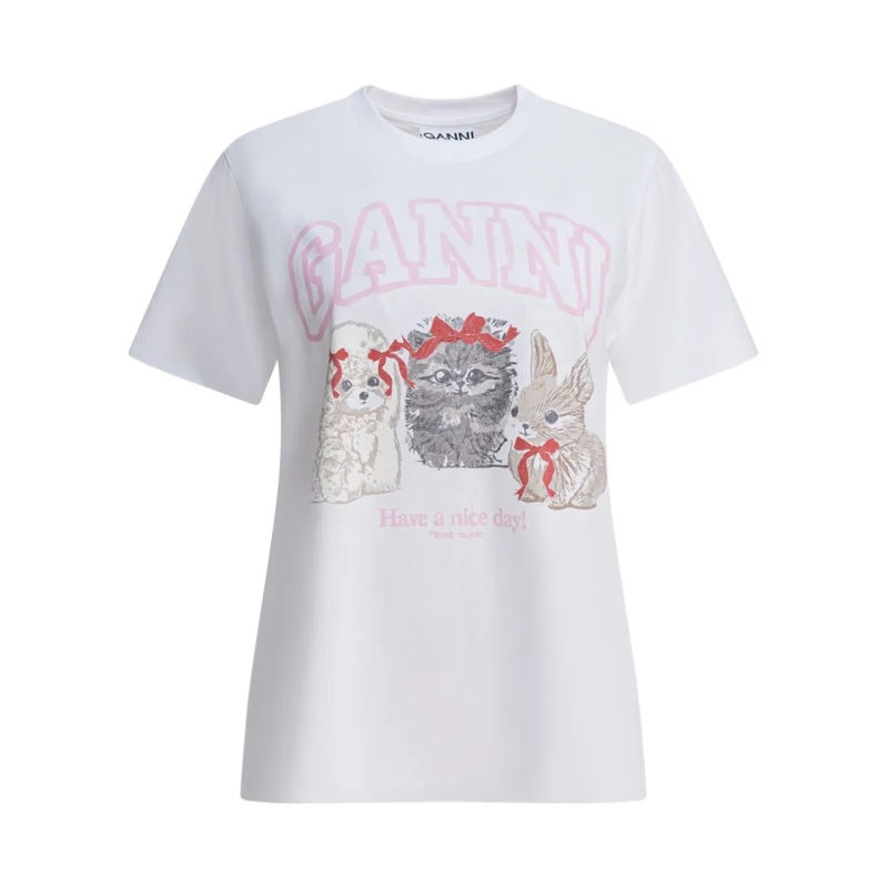 GANNI T-shirt "Cute Animals" T-Shirt In Cotton White