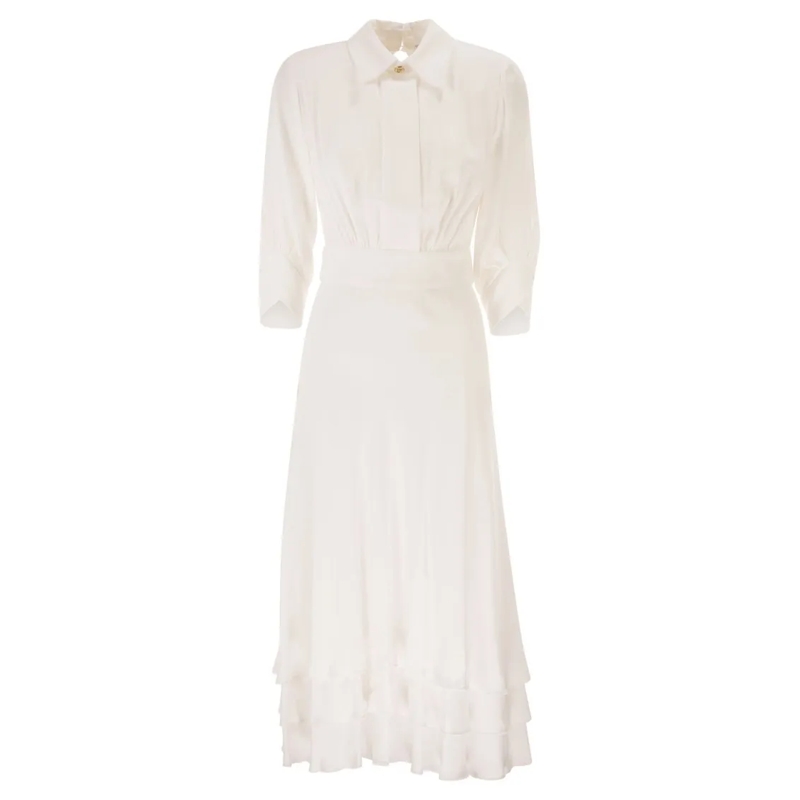 Elisabetta Franchi Midi-jurk Regular Fit Viscose Georgette Dress With Flounced  Neutrals