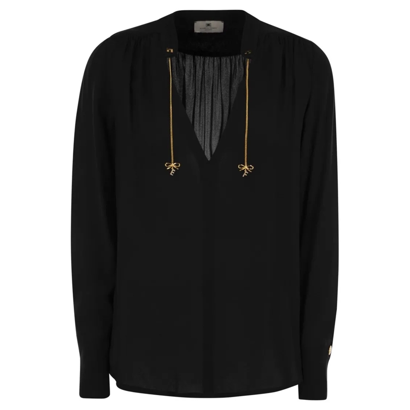 Elisabetta Franchi Overhemd Georgette Shirt With Charms And Logo Black