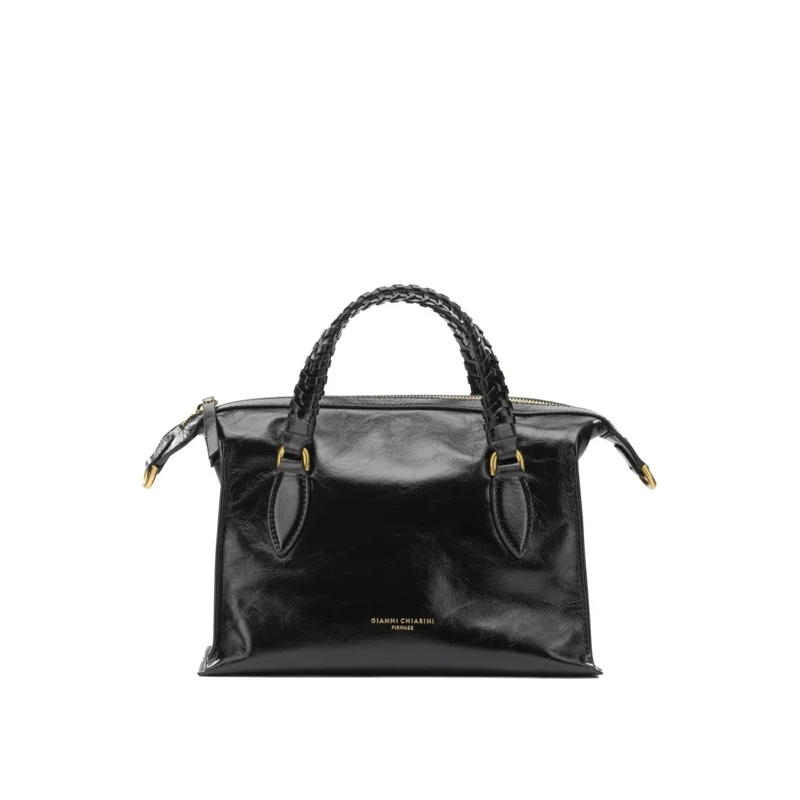 Gianni Chiarini Schultertasche Rectangular Leather Handbag With Braided Handles A Black