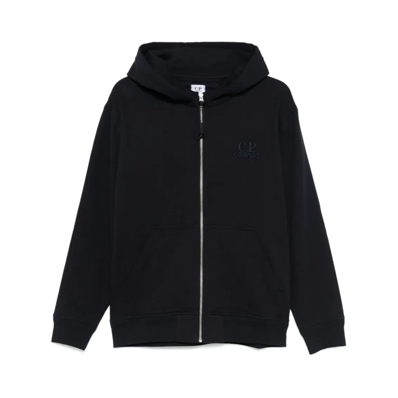 CP Company  Navy Blue Zip-Up Hoodie With Drawstring Hood And L Black