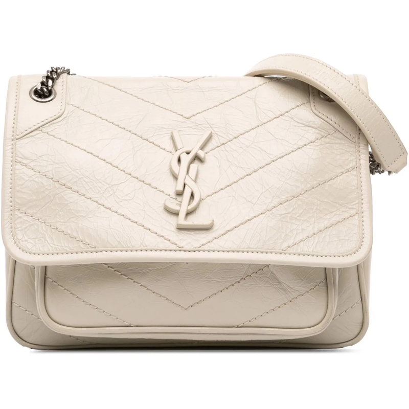Saint Laurent Schultertasche Baby Crinkled Calfskin Monogram Niki Bag weiß
