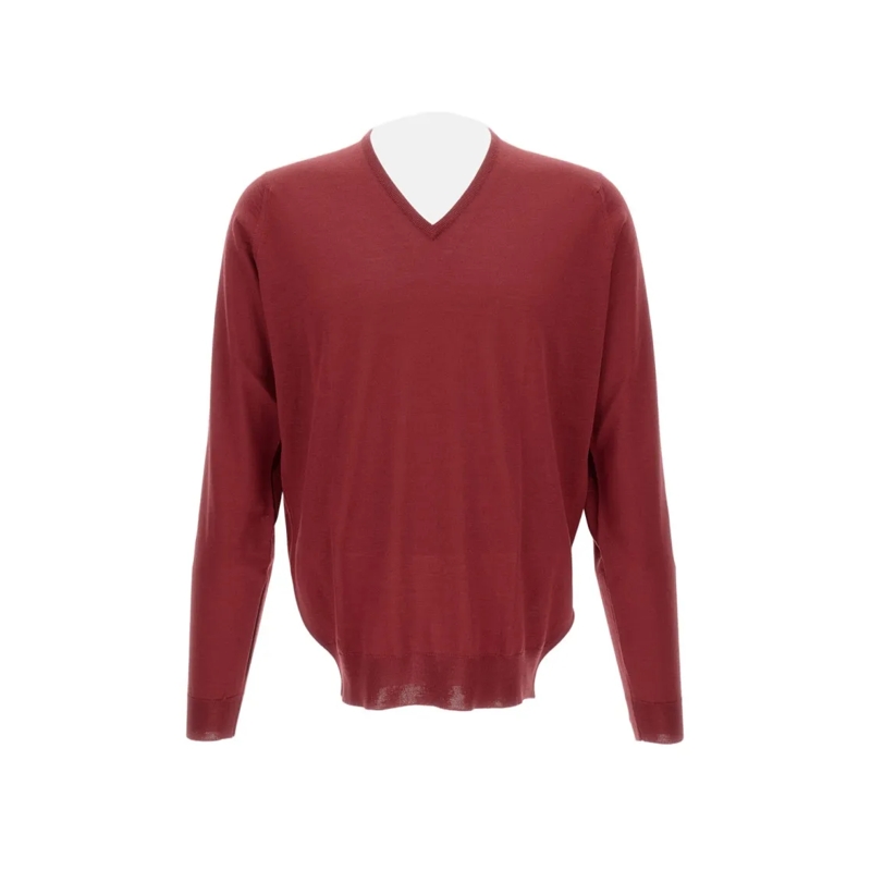 John Smedley Pull V-Neck Long Sleeve Pullover Sweater In Burgundy Burgundy