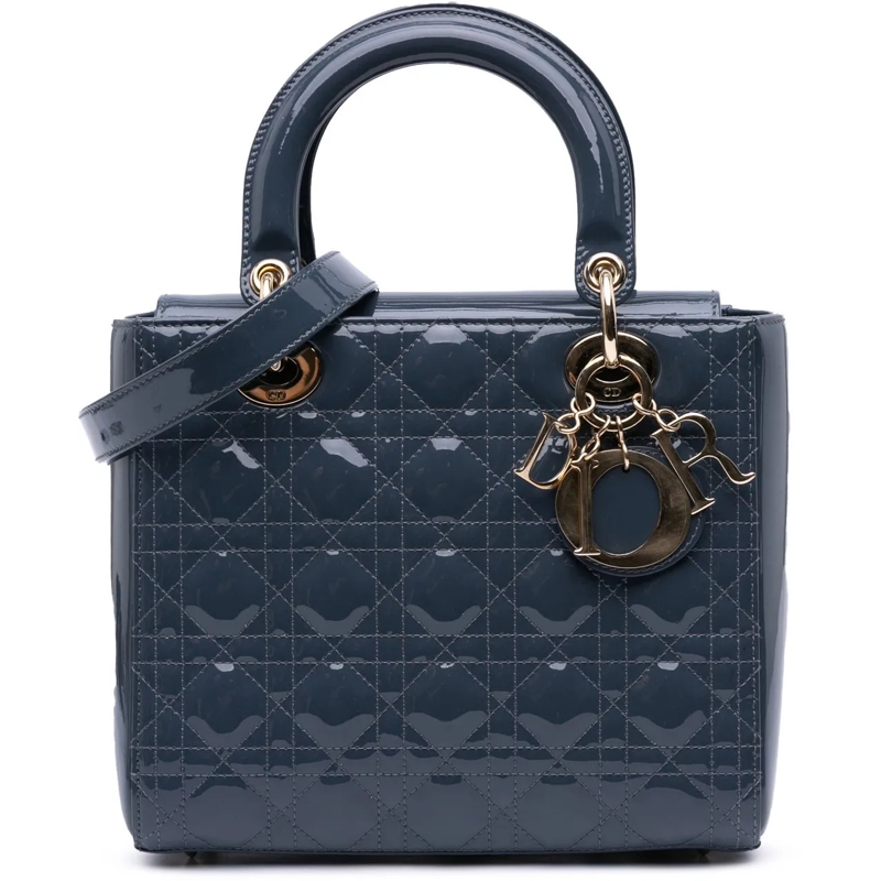 Christian Dior Schultertasche Medium Patent Cannage Lady Dior blau