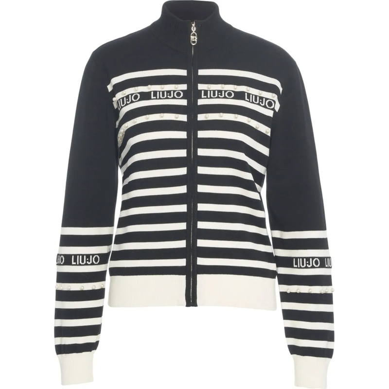 LIU JO  Cardigan with stripes and strass application schwarz