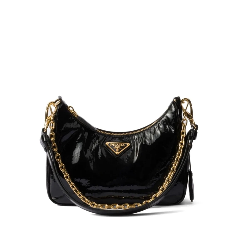 Prada Schultertasche Re-Edition Patent Leather Shoulder Bag Black