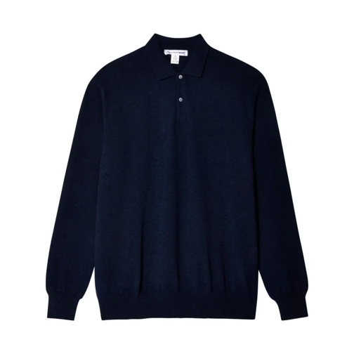 Comme des Garcons Sweatshirts Navy Blue Ribbed Wool Polo Sweatshirt Blue