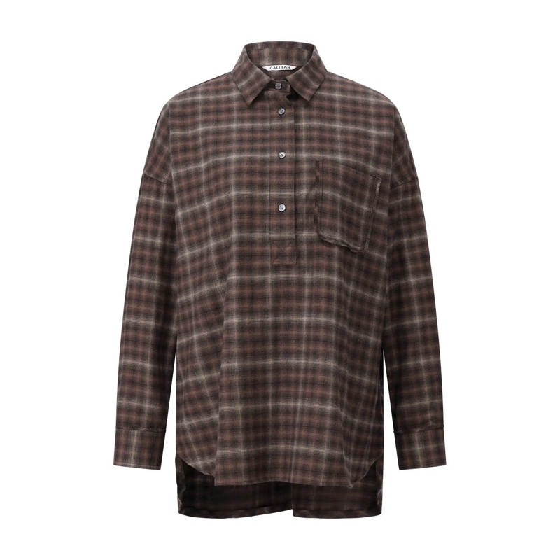 CALIBAN Bluse Blusenshirt aus Flanell braun