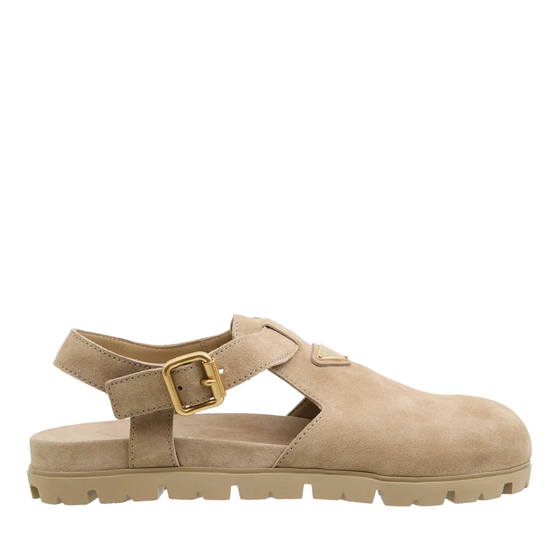 Prada Sandalen Logo Sandals Suede Ecru