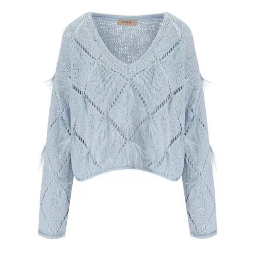 Twin-Set Light Blue Jumper With Feathers Blue 
