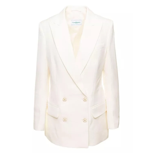 Casablanca White Double Breasted Blazer In Silk Blend White Blazer