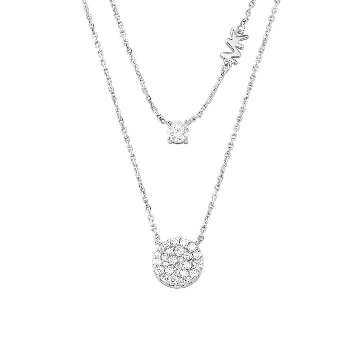 Thumbnail - Michael Kors Halskette - Sterling Silver Double Layered Pavé Disk Necklace - Gr. unisize - in Silber - für Damen
