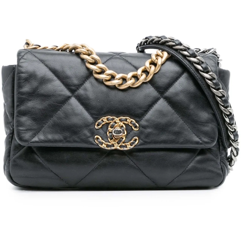 Chanel Sac à bandoulière Medium Lambskin 19 Flap schwarz