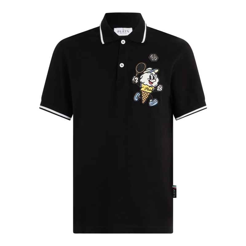 Philipp Plein Top Polo T-Shirt Gelato Monsters schwarz