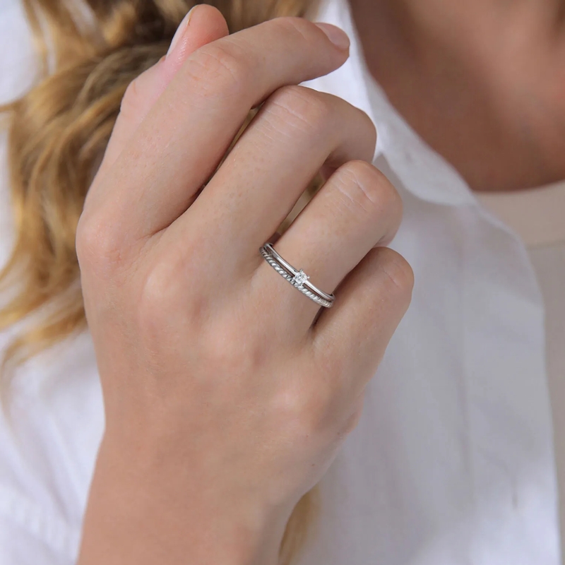 Elli Mehrfachring Ring Diamant (0.06 ct) Solitär Bandring 585 Weißgo silber(Image 4)