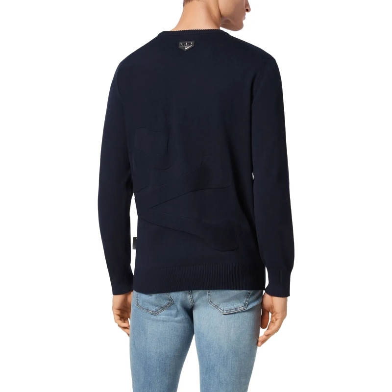 Philipp Plein  Rundhalspullover Skull&Bones dunkel-blau(Image 2)