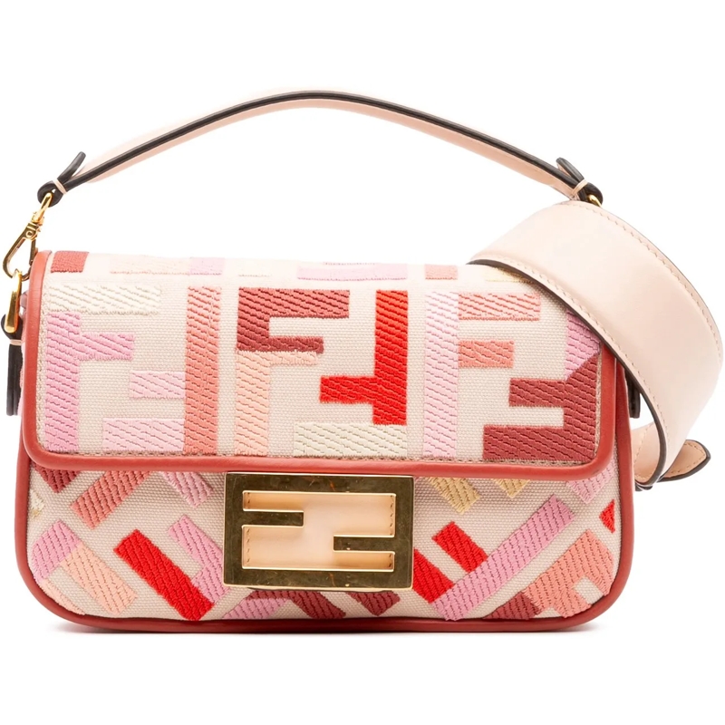 Fendi Sac à bandoulière Mini Zucca Embroidered Baguette Satchel rose