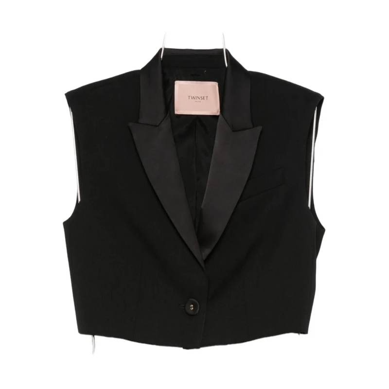 Twin-Set Blazer Cropped Tailored Jacket With Satin Lapels Black