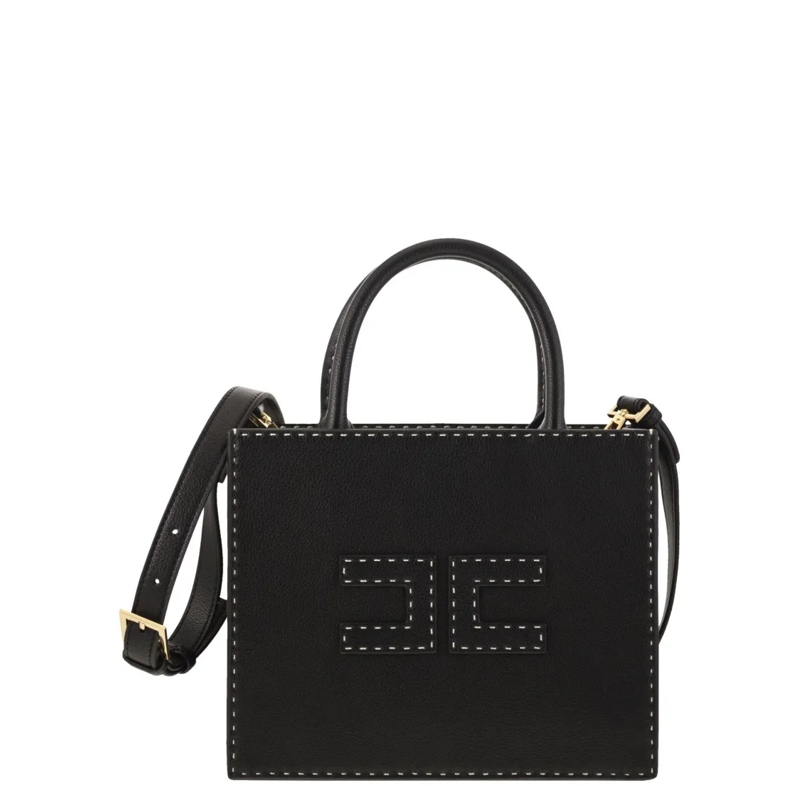 Elisabetta Franchi Fourre-tout Small Tote With Contrast Stitching Black