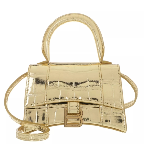 Balenciaga Hourglass Mini Top Handle Bag Shiny Calfskin Gold Satchel
