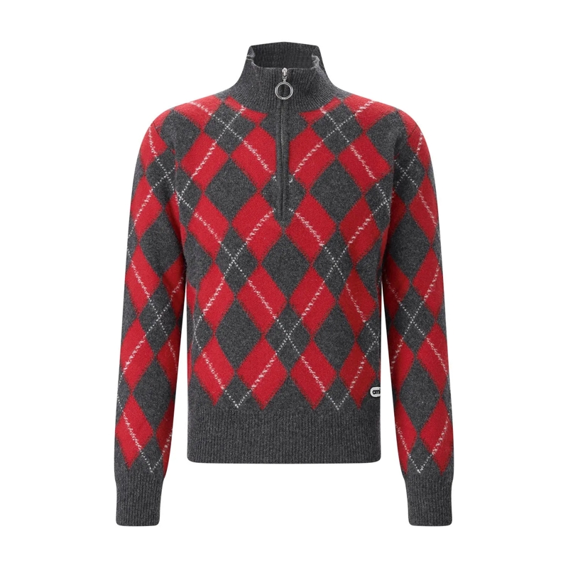 AMI Paris Pull Troyer mit Argyle-Muster grau