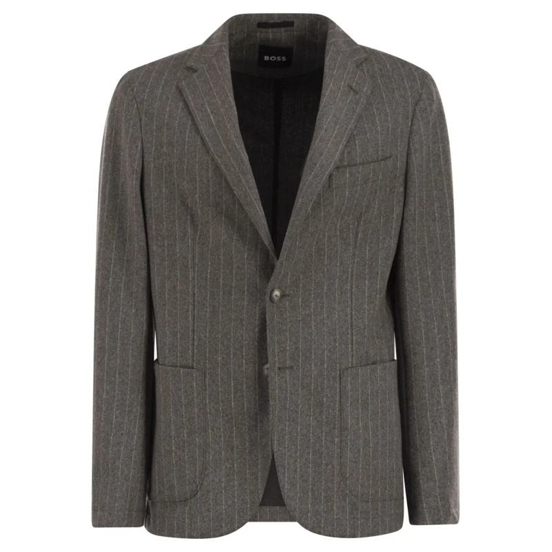 Boss Blazer Slim-Fit Blazer In Stretch Striped Flannel Grey