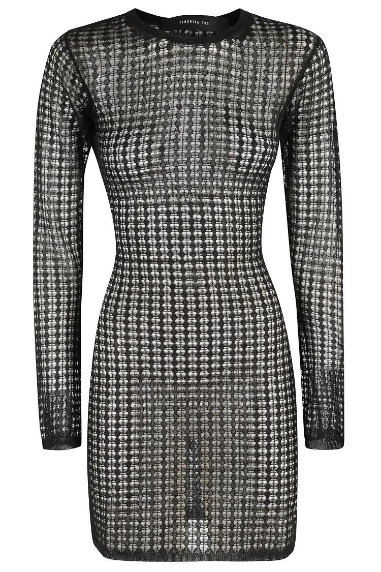 Thumbnail - Federica Tosi - Mini Dress In Wide-Knit Stretch Fabric - Größe 40 - schwarz