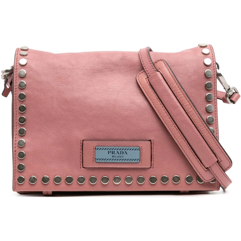 Prada Sac à bandoulière Glace Calf Studded Etiquette Flap Crossbody rose