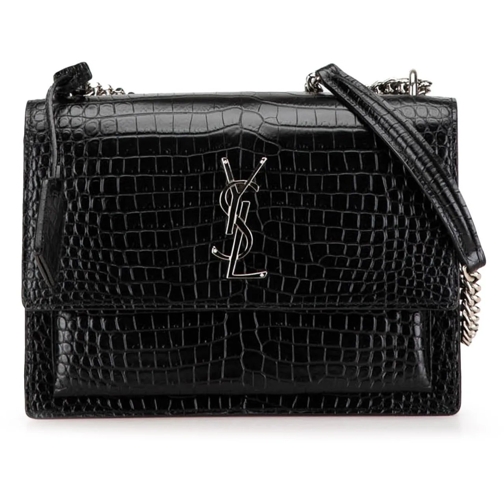 Saint Laurent Schultertasche 2017 Medium Croc Embossed Leather Sunset Crossbody schwarz